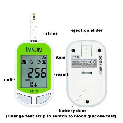 Lysun Auto Aithnigh Stiallacha Anailíseoir Aigéad Uric Glúcometer